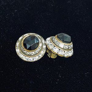 Vintage Black & Clear Crystal Rhinestone Earrings
